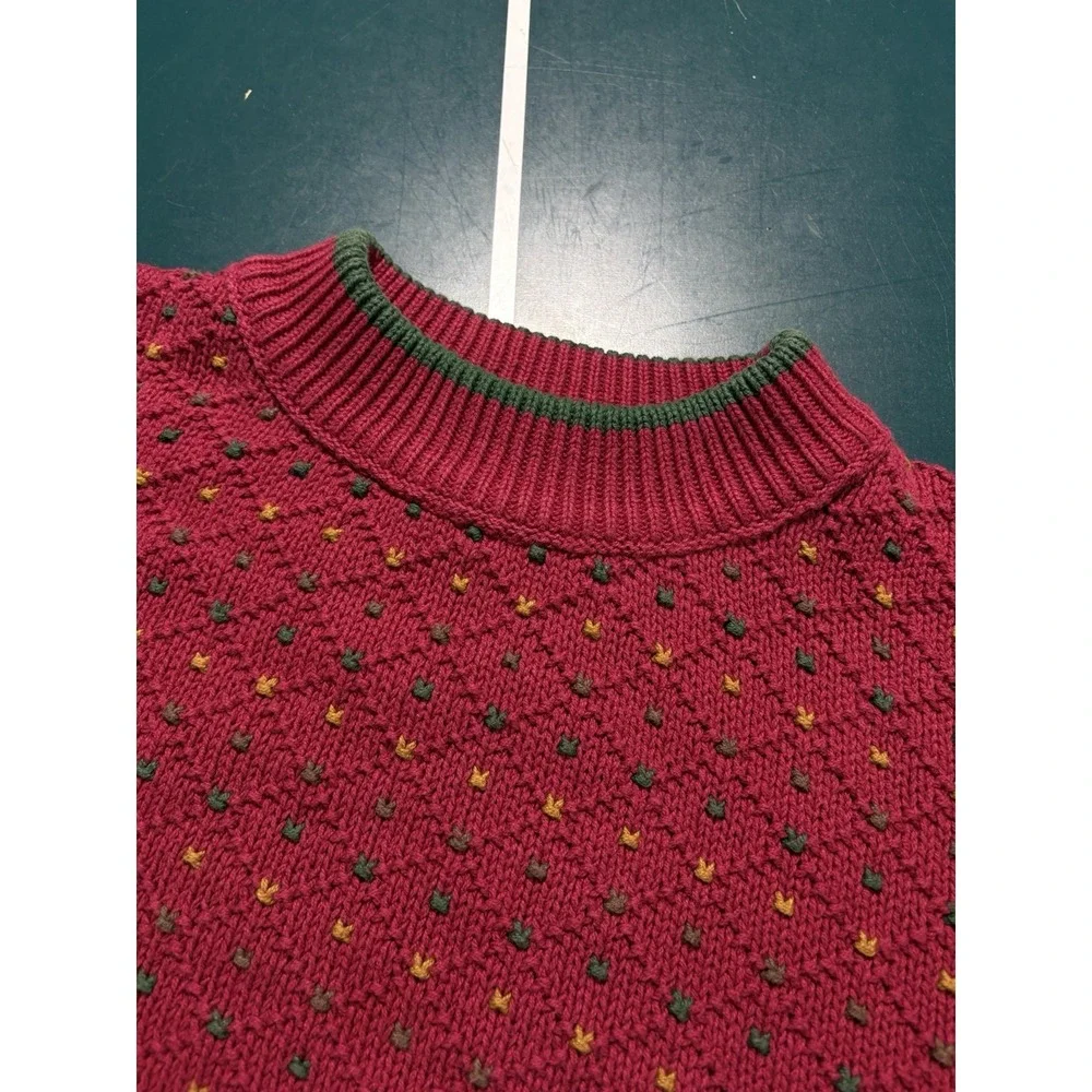 Vintage 80s Eddie Bauer Birdseye Sweater Men's Large Ribbed Multi Color USA Made - Picture 3 of 11